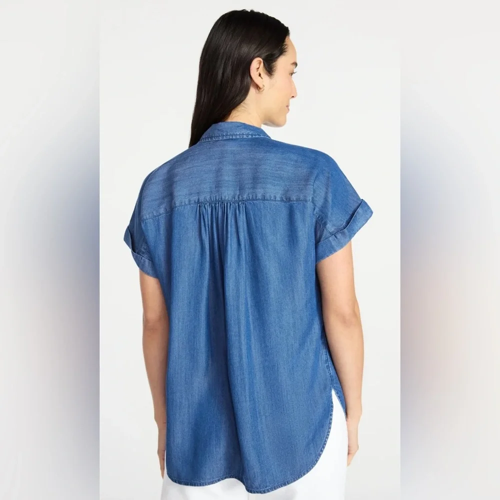 NWT Time and Tru Blue Denim Button-Down Shirt short sleeves - Picture 3 of 10